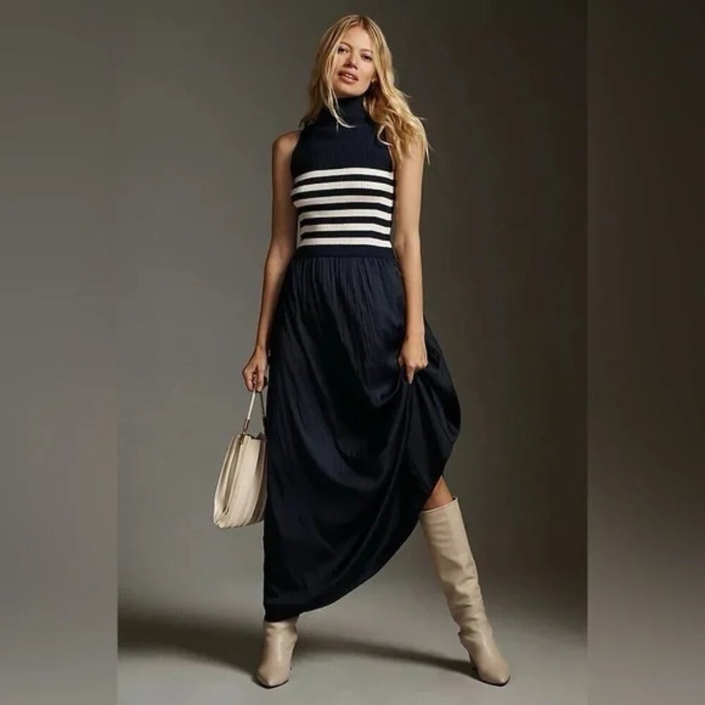 NWT Anthropologie Striped Sleeveless The Thea Twofer Sweater Maxi Dress M